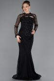 Robe Queue de Poisson Longue Dantelle Noir ABU5725