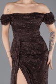Robe de Soirée Longue Dantelle Brun ABU5728