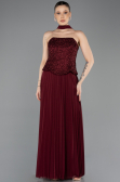 Robe de Soirée Longue Mousseline Rouge Bordeaux ABU5715