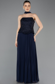 Robe de Soirée Longue Mousseline Bleu Marine ABU5715
