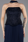 Robe de Soirée Longue Mousseline Bleu Marine ABU5715