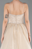 Robe de Soirée Longue Perlé Beige ABU5730
