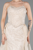 Robe de Soirée Longue Perlé Beige ABU5730