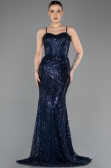 Robe de Soirée Longue Perlé Bleu Marine ABU5730