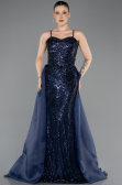 Robe de Soirée Longue Perlé Bleu Marine ABU5730
