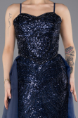 Robe de Soirée Longue Perlé Bleu Marine ABU5730