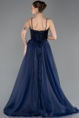 Robe de Soirée Longue Perlé Bleu Marine ABU5730