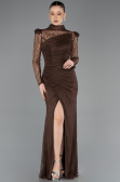 Robe de Soirée Longue Dantelle Brun ABU5700
