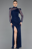 Robe de Soirée Longue Dantelle Bleu Marine ABU5700