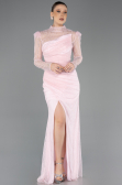 Robe de Soirée Longue Dantelle Poudre ABU5700