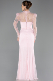Robe de Soirée Longue Dantelle Poudre ABU5700