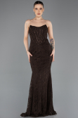 Robe de Soirée Longue Dantelle Brun ABU5734