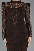 Robe de Soirée Longue Dantelle Brun ABU5734