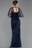 Robe de Soirée Longue Perlé Bleu Marine ABU5718