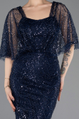 Robe de Soirée Longue Perlé Bleu Marine ABU5718