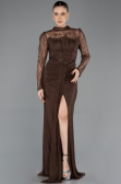 Robe de Soirée Longue Dantelle Brun ABU5736