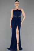 Robe de Soirée Longue Dantelle Bleu Marine ABU5736