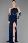 Robe de Soirée Longue Dantelle Bleu Marine ABU5736