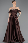 Robe De Soirée Grande Taille Longue Satin Brun ABU5726