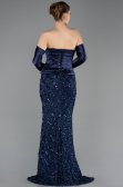 Robe de Soirée Longue Squameuse Bleu Marine ABU5732