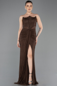 Robe de Soirée Longue Dantelle Brun ABU5736