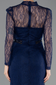 Robe de Soirée Longue Dantelle Bleu Marine ABU5736