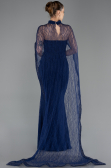 Robe de Soirée Longue Dantelle Bleu Marine ABU5739