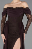 Robe de Soirée Longue Dantelle Brun ABU5727