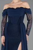 Robe de Soirée Longue Dantelle Bleu Marine ABU5727