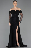 Robe de Soirée Longue Dantelle Noir ABU5727