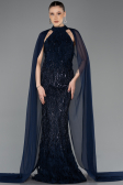 Robe Queue de Poisson Longue Perlé Bleu Marine ABU5741