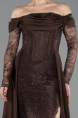 Robe de Soirée Longue Dantelle Brun ABU5723