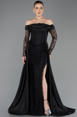 Robe de Soirée Longue Dantelle Noir ABU5723