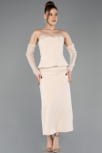 Robe de Cérémonie Midi Beige ABK2539