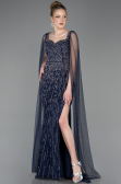 Robe de Soirée Longue Pierreux Bleu Marine ABU5751