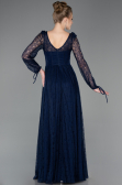 Robe de Soirée Longue Dantelle Bleu Marine ABU5797