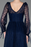 Robe de Soirée Longue Dantelle Bleu Marine ABU5797