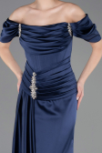 Robe Queue de Poisson Longue Satin Bleu Marine ABU5765