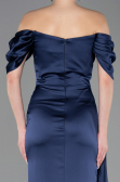 Robe Queue de Poisson Longue Satin Bleu Marine ABU5765