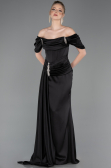 Robe Queue de Poisson Longue Satin Noir ABU5765