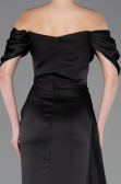 Robe Queue de Poisson Longue Satin Noir ABU5765