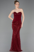 Robe de Soirée Longue Perlé Rouge Bordeaux ABU5766