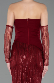 Robe de Soirée Longue Perlé Rouge Bordeaux ABU5766