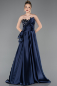 Robe de Soirée Longue Satin Bleu Marine ABU5767