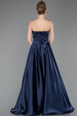 Robe de Soirée Longue Satin Bleu Marine ABU5767