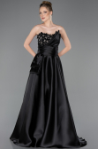 Robe de Soirée Longue Satin Noir ABU5767