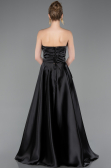 Robe de Soirée Longue Satin Noir ABU5767