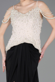 Robe de Soirée Longue Mousseline Noir-Beige ABU5753