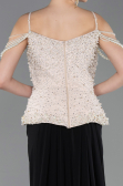 Robe de Soirée Longue Mousseline Noir-Beige ABU5753