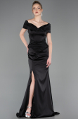 Robe de Soirée Longue Satin Noir ABU5785